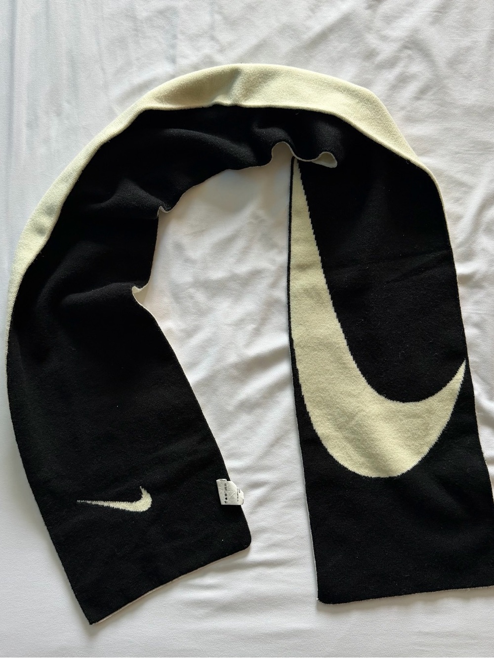 Nike Kids Black and Cream Swoosh Knit Scarf